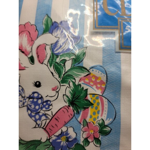 Vintage Easter Vinyl Flannelback Tablecloth 52x70 Oblong Bunny Spring Floral NIP - Picture 4 of 4